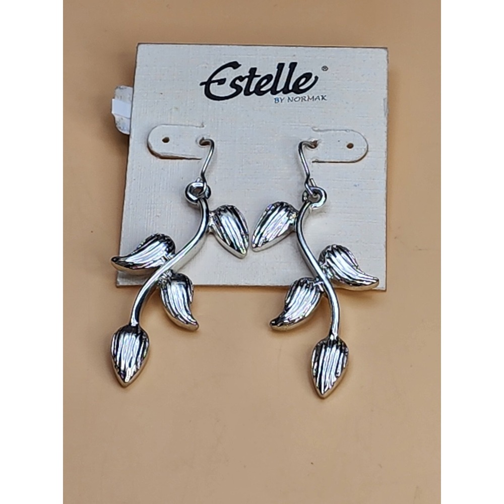 New ESTELE 24k Yellow Gold & Silver Plate Vine Branch Leaf Earrings Dangle Box - Picture 1 of 4
